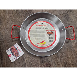 MAGEFESA 12" NWT NEW Carbon Steel Paella Pan 12" - Made in Spain Red Handles
